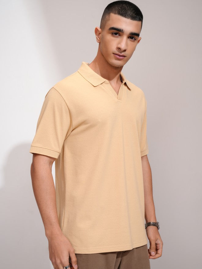 Highlander Men Beige Solid Polo Collar T-Shirt - Beige - Image 6