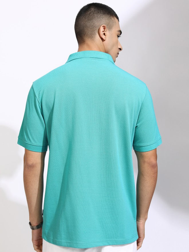 Highlander Men Sea Green Solid Polo Collar T-Shirt - Green - Image 3