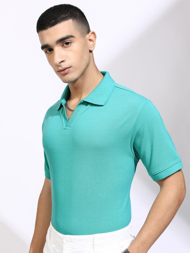 Highlander Men Sea Green Solid Polo Collar T-Shirt - Green - Image 4