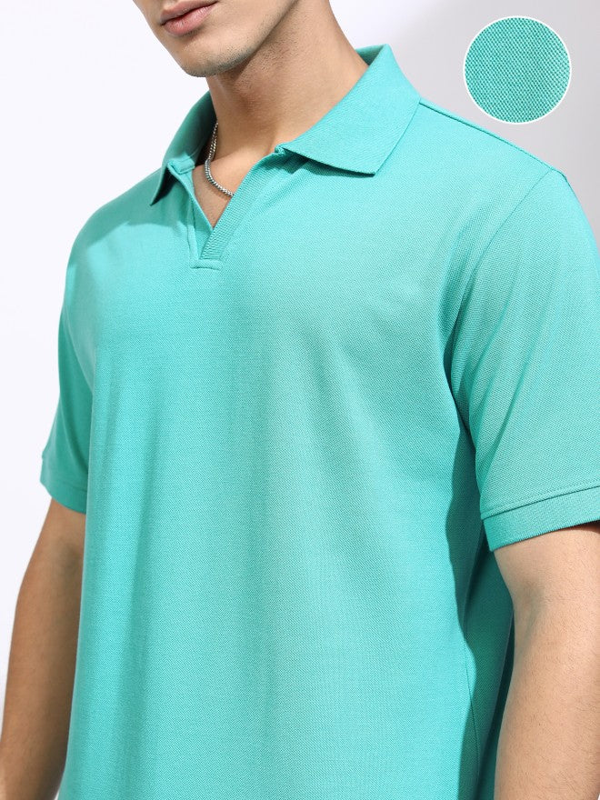 Highlander Men Sea Green Solid Polo Collar T-Shirt - Green - Image 5