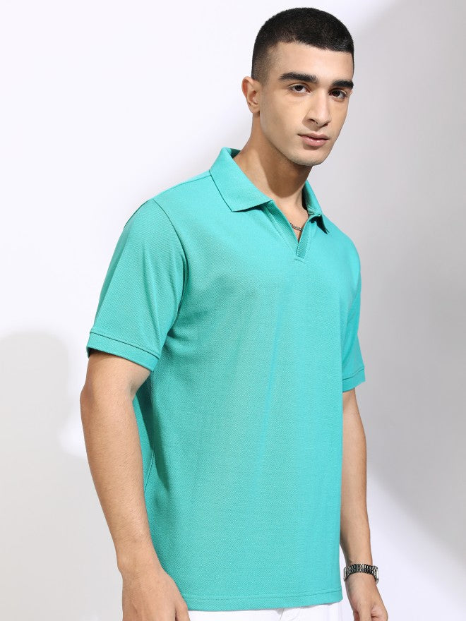 Highlander Men Sea Green Solid Polo Collar T-Shirt - Green - Image 6