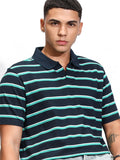 Highlander Men Blue Striped Polo Collar T-Shirt - Blue - Image 1