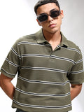 Highlander Men Olive Self Design Polo Collar T-Shirt - Olive - Image 1