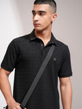 Highlander Men Black Self Design Polo Collar T-Shirt - Black - Image 1