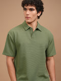 Highlander Men Olive Solid Polo Collar T-Shirt - Olive - Image 1