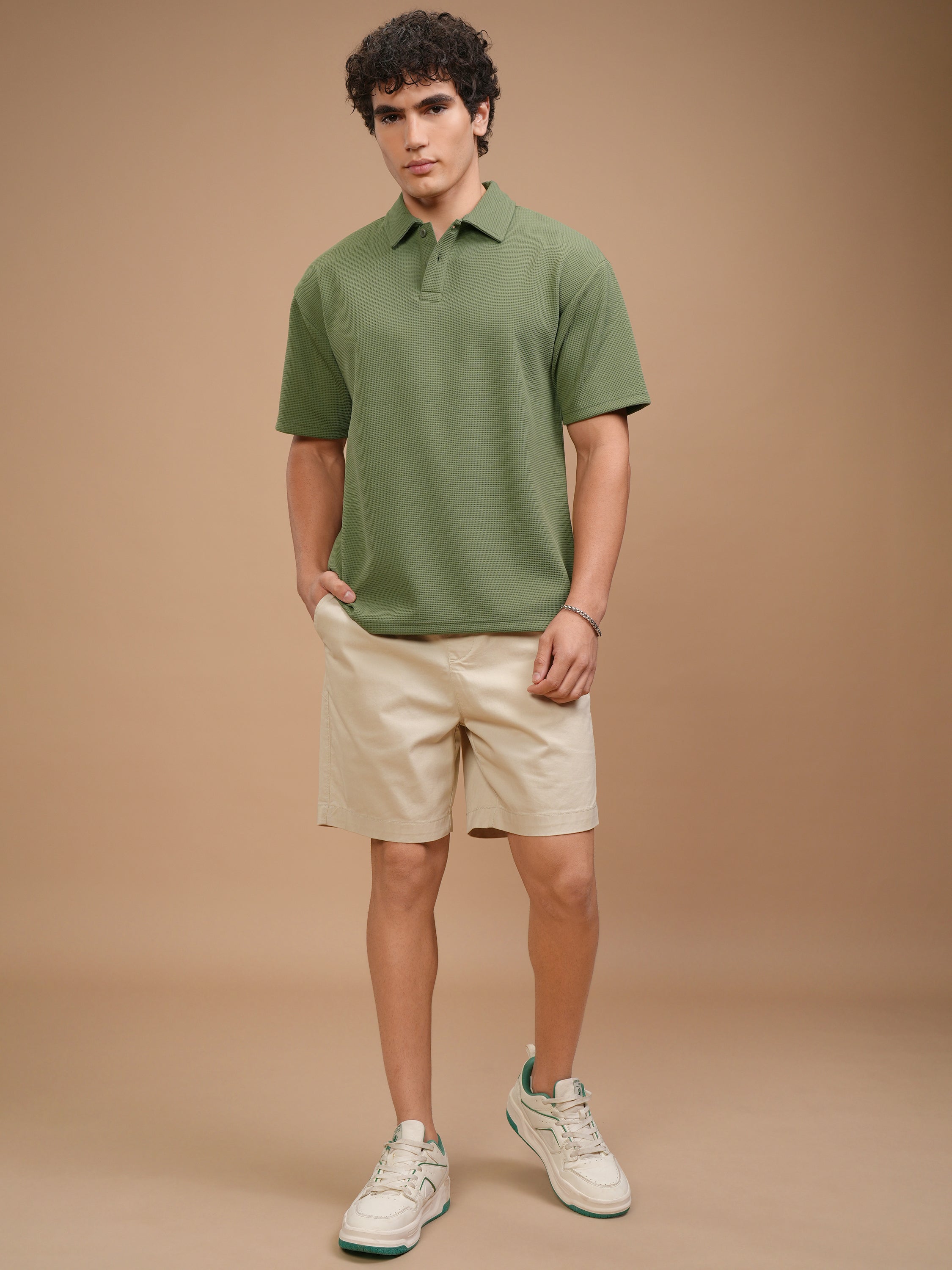 Highlander Men Olive Solid Polo Collar T-Shirt - Olive - Image 2