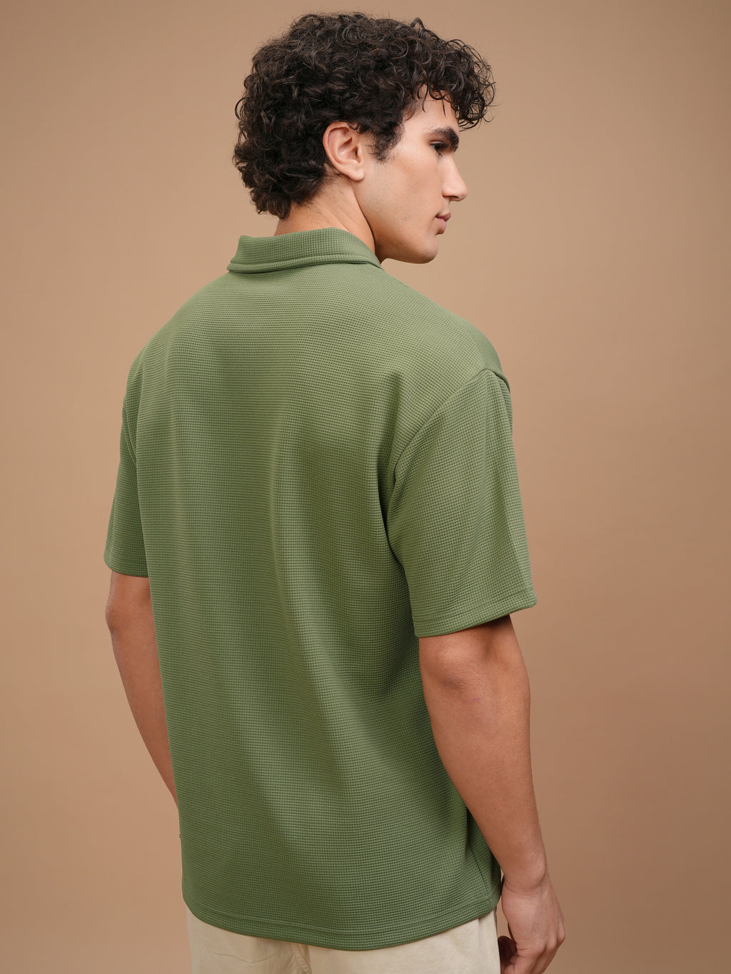 Highlander Men Olive Solid Polo Collar T-Shirt - Olive - Image 3