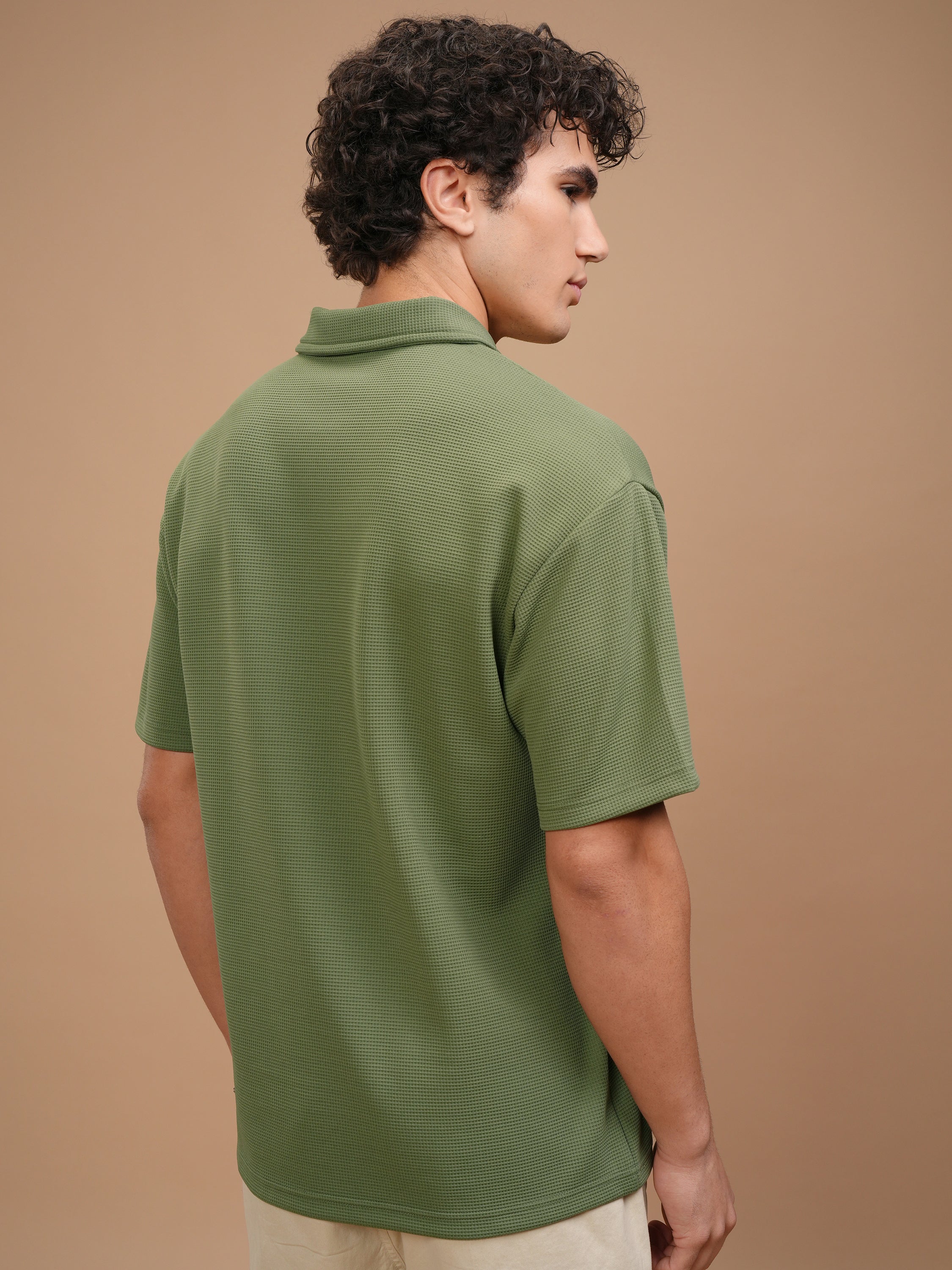 Highlander Men Olive Solid Polo Collar T-Shirt - Olive - Image 3