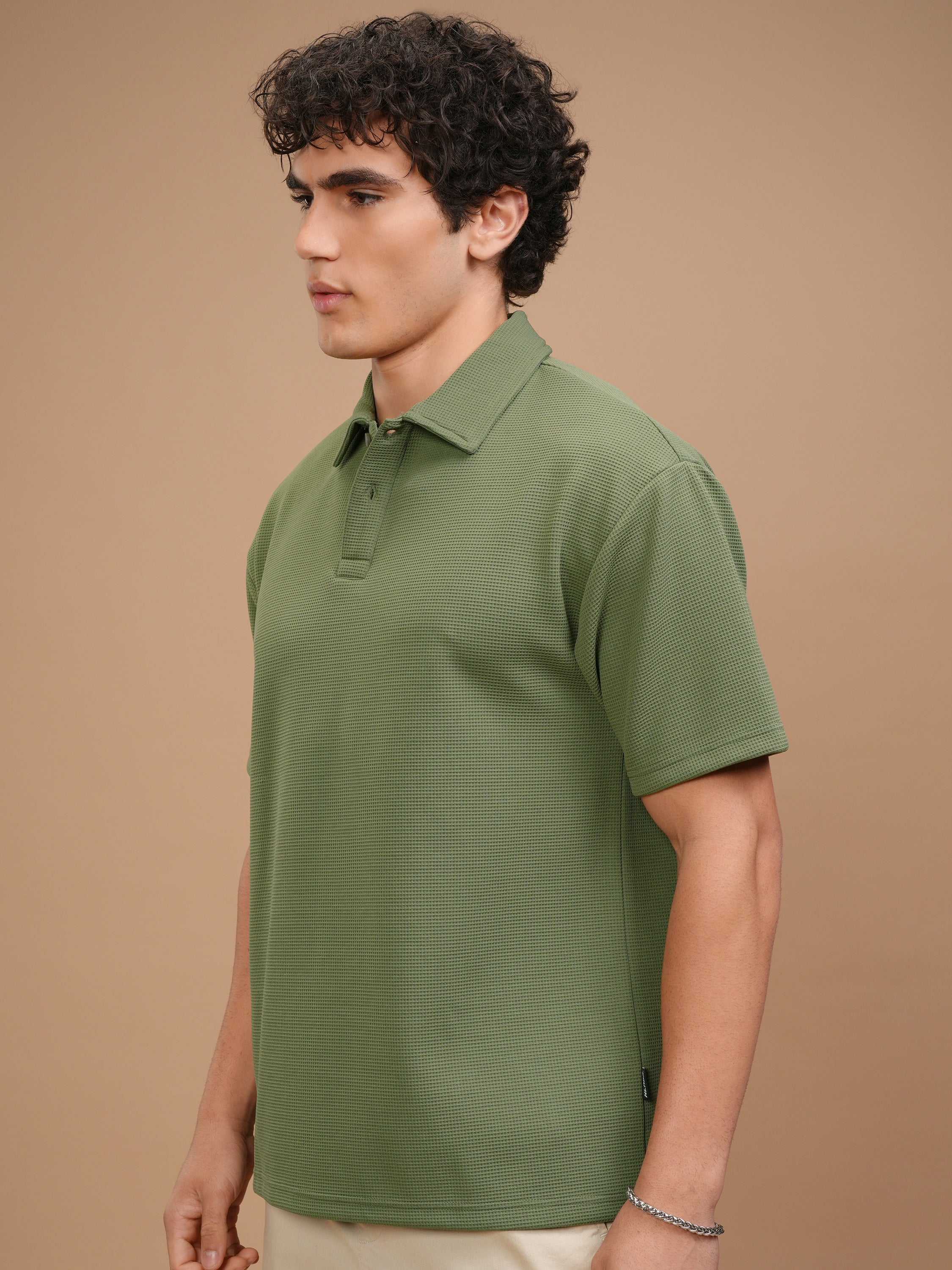 Highlander Men Olive Solid Polo Collar T-Shirt - Olive - Image 4