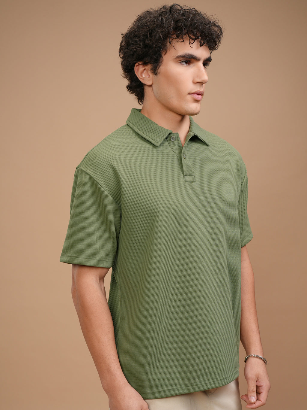 Highlander Men Olive Solid Polo Collar T-Shirt - Olive - Image 6