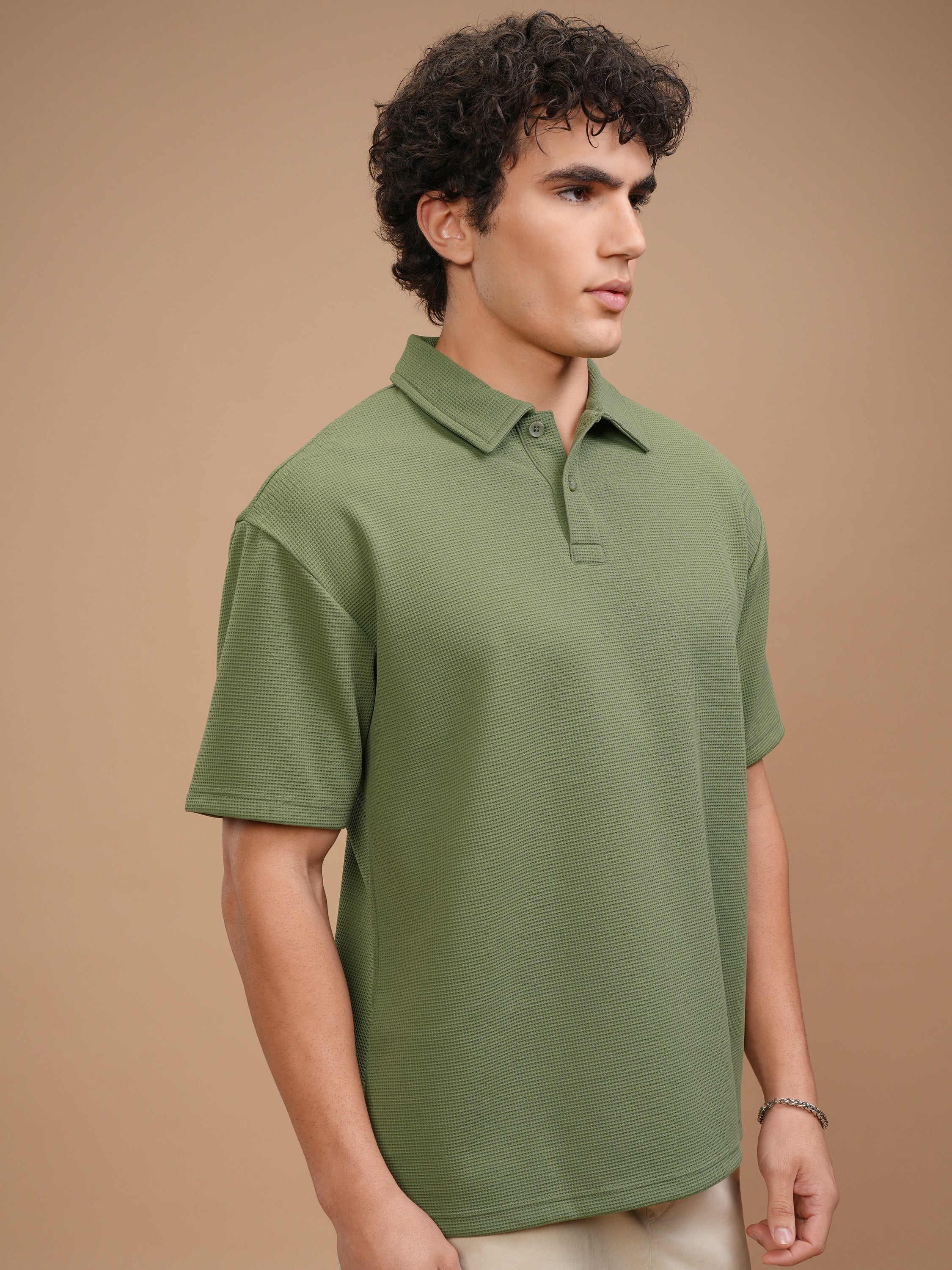 Highlander Men Olive Solid Polo Collar T-Shirt - Olive - Image 6