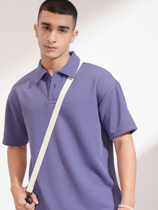 Highlander Men Purple Self Design Polo Collar T-Shirt - Purple - Image 1