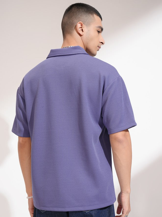 Highlander Men Purple Self Design Polo Collar T-Shirt - Purple - Image 3