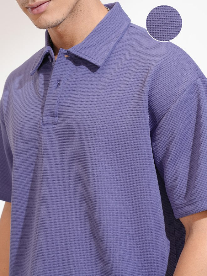 Highlander Men Purple Self Design Polo Collar T-Shirt - Purple - Image 5