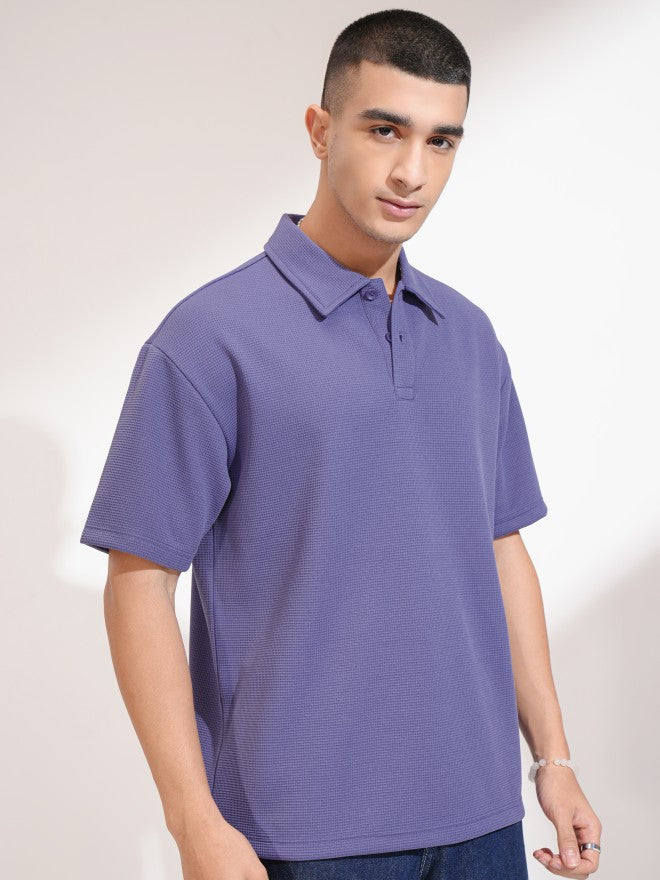 Highlander Men Purple Self Design Polo Collar T-Shirt - Purple - Image 6