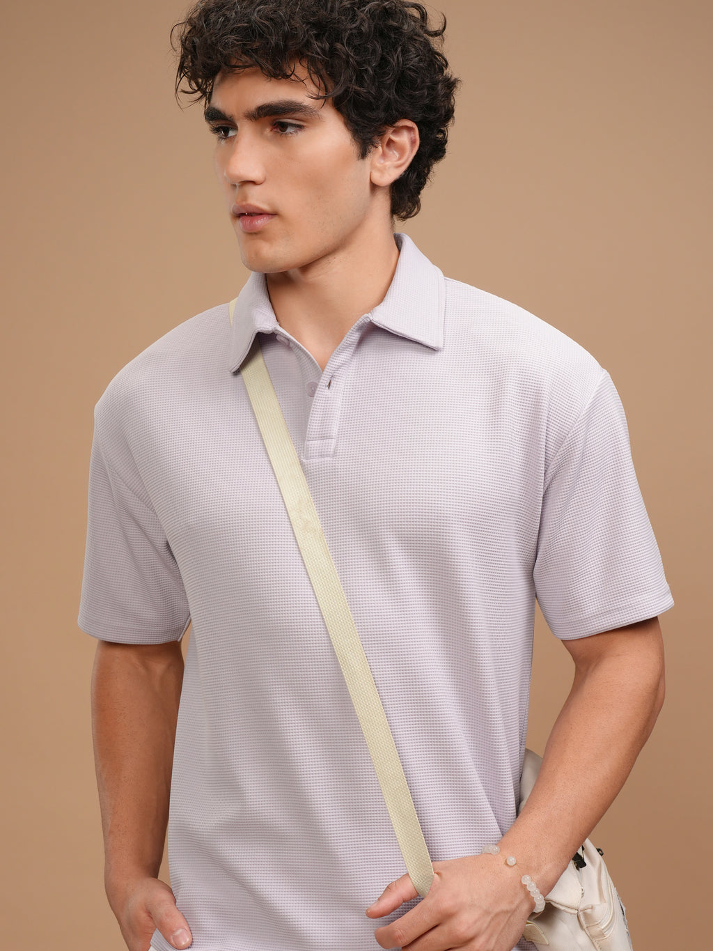 Highlander Men Mauve Self Design Polo Collar T-Shirt - Mauve - Image 1