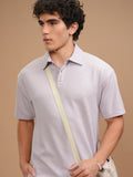 Highlander Men Mauve Self Design Polo Collar T-Shirt - Mauve - Image 1