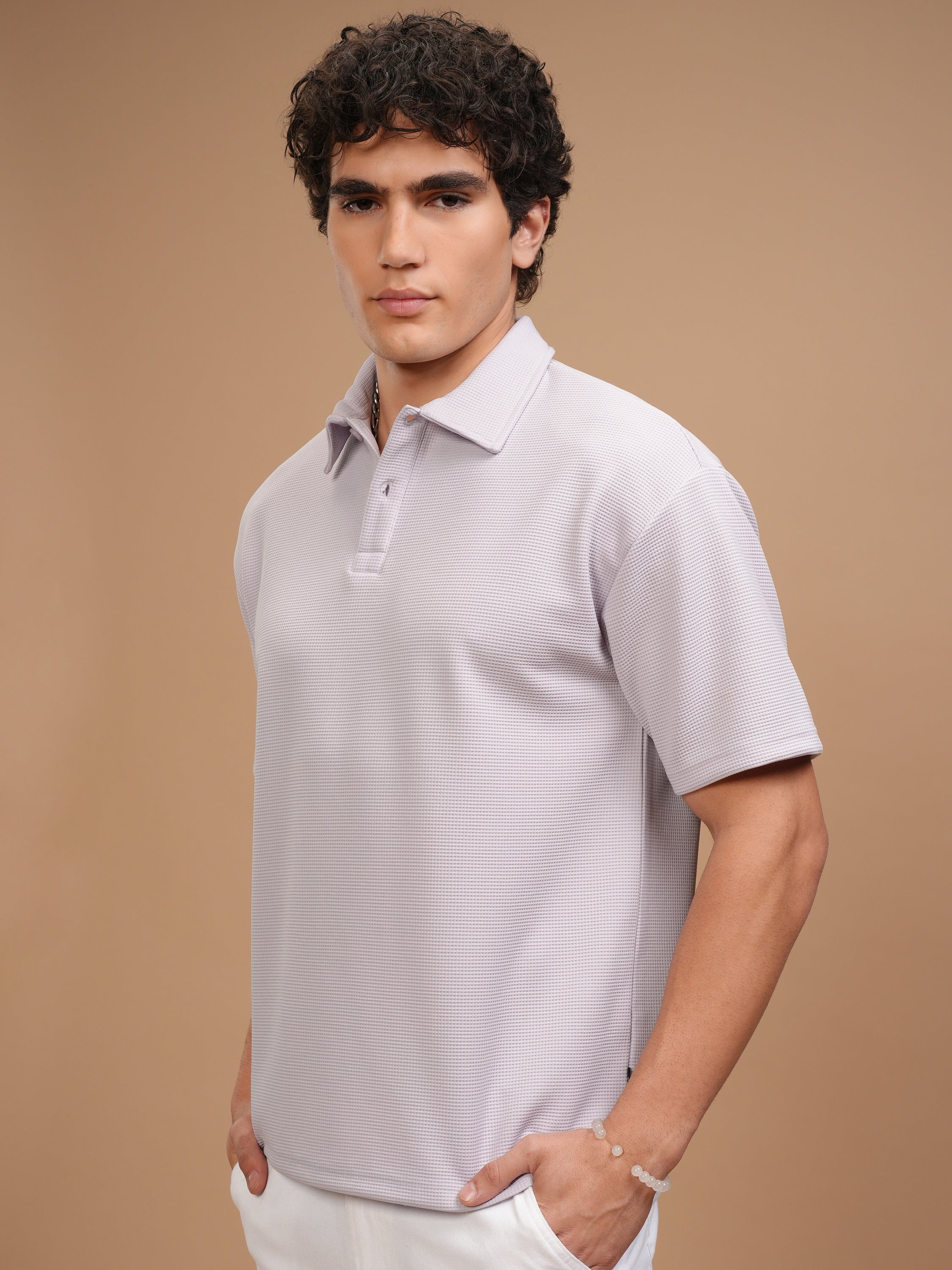 Highlander Men Mauve Self Design Polo Collar T-Shirt - Mauve - Image 4