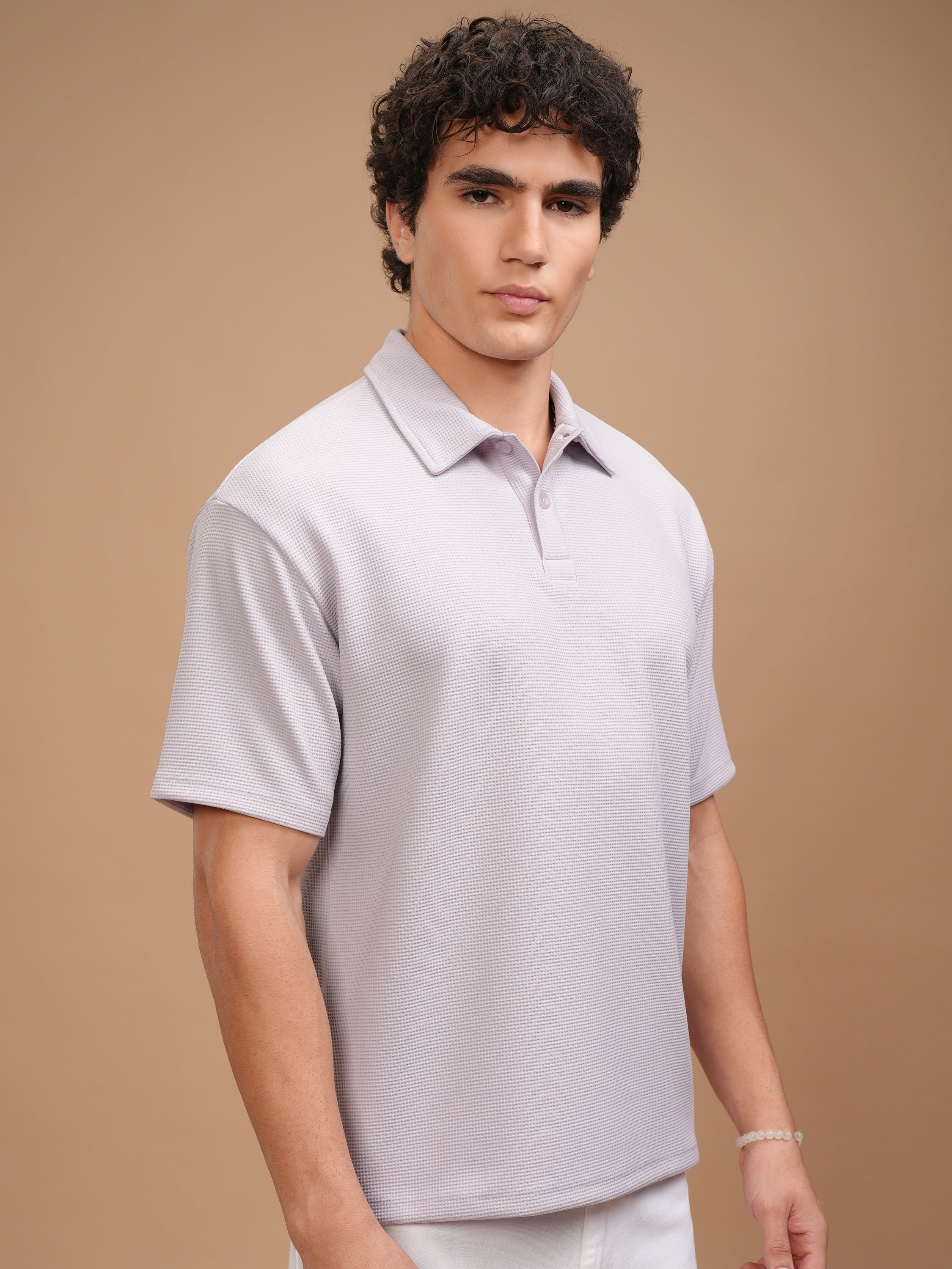 Highlander Men Mauve Self Design Polo Collar T-Shirt - Mauve - Image 6