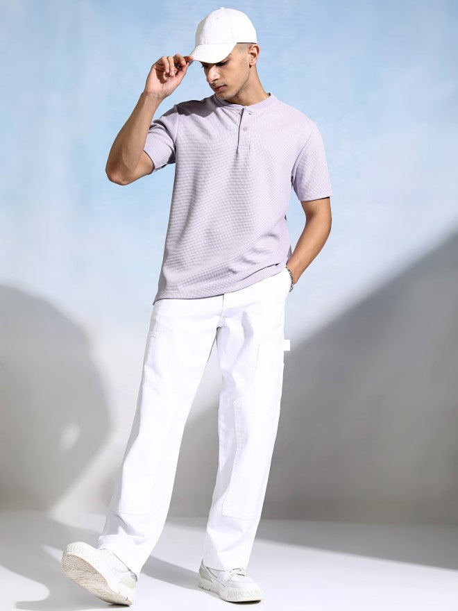 Highlander Men Mauve Henley Neck Self Design Relaxed Fit T-Shirt - Mauve - Image 2