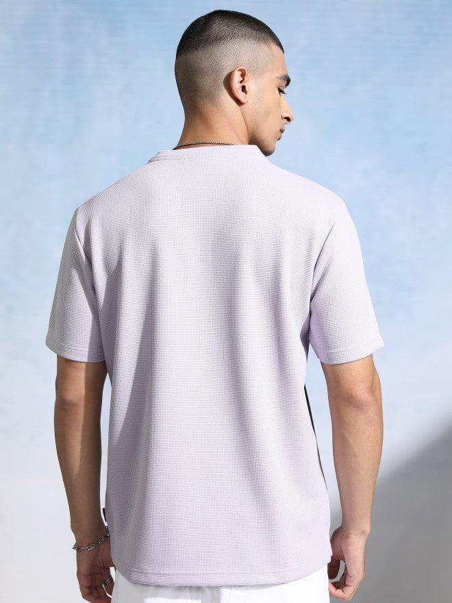 Highlander Men Mauve Henley Neck Self Design Relaxed Fit T-Shirt - Mauve - Image 3