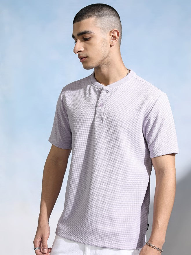 Highlander Men Mauve Henley Neck Self Design Relaxed Fit T-Shirt - Mauve - Image 4