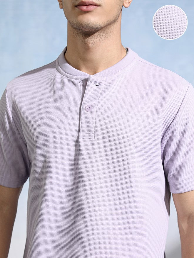 Highlander Men Mauve Henley Neck Self Design Relaxed Fit T-Shirt - Mauve - Image 5