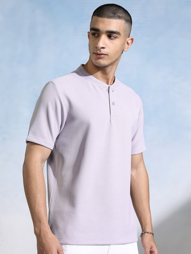 Highlander Men Mauve Henley Neck Self Design Relaxed Fit T-Shirt - Mauve - Image 6