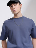 Highlander Men Blue Textured Round Neck Relaxed Fit T-Shirt - Blue - Image 1