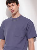 Highlander Men Purple Self Design Round Neck Relaxed Fit T-Shirt - Purple - Image 1