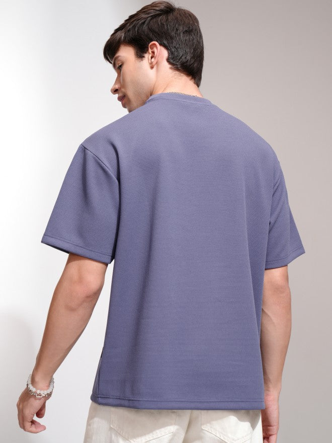 Highlander Men Purple Self Design Round Neck Relaxed Fit T-Shirt - Purple - Image 3