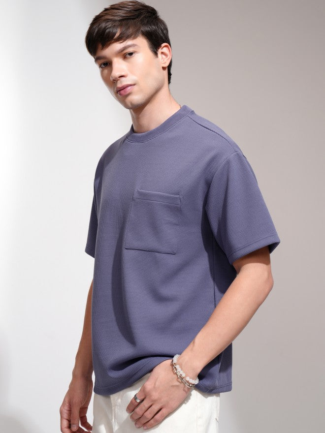 Highlander Men Purple Self Design Round Neck Relaxed Fit T-Shirt - Purple - Image 4