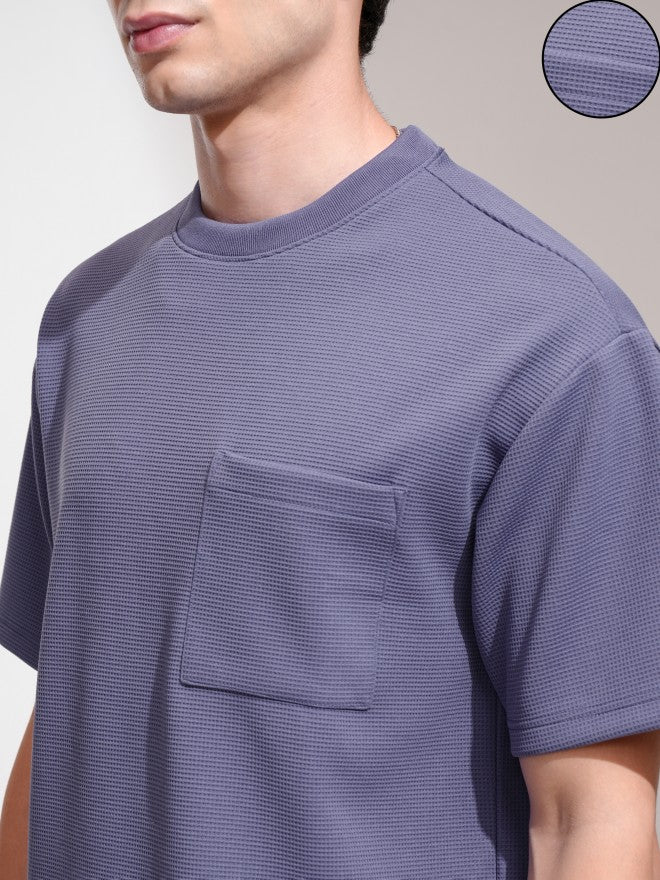 Highlander Men Purple Self Design Round Neck Relaxed Fit T-Shirt - Purple - Image 5