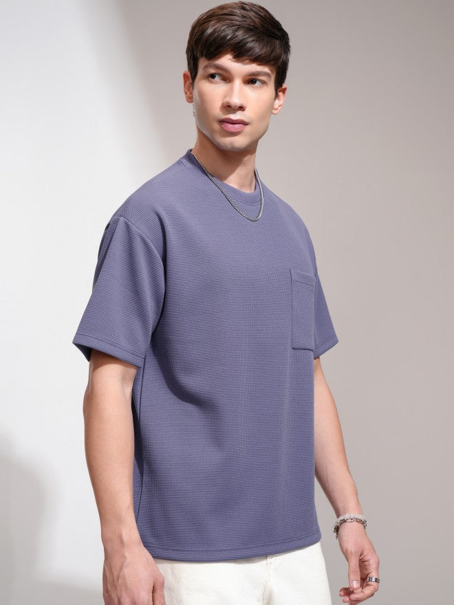 Highlander Men Purple Self Design Round Neck Relaxed Fit T-Shirt - Purple - Image 6