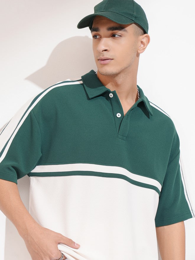 Highlander Men Teal Colourblocked Polo Collar T-Shirt - Teal - Image 1