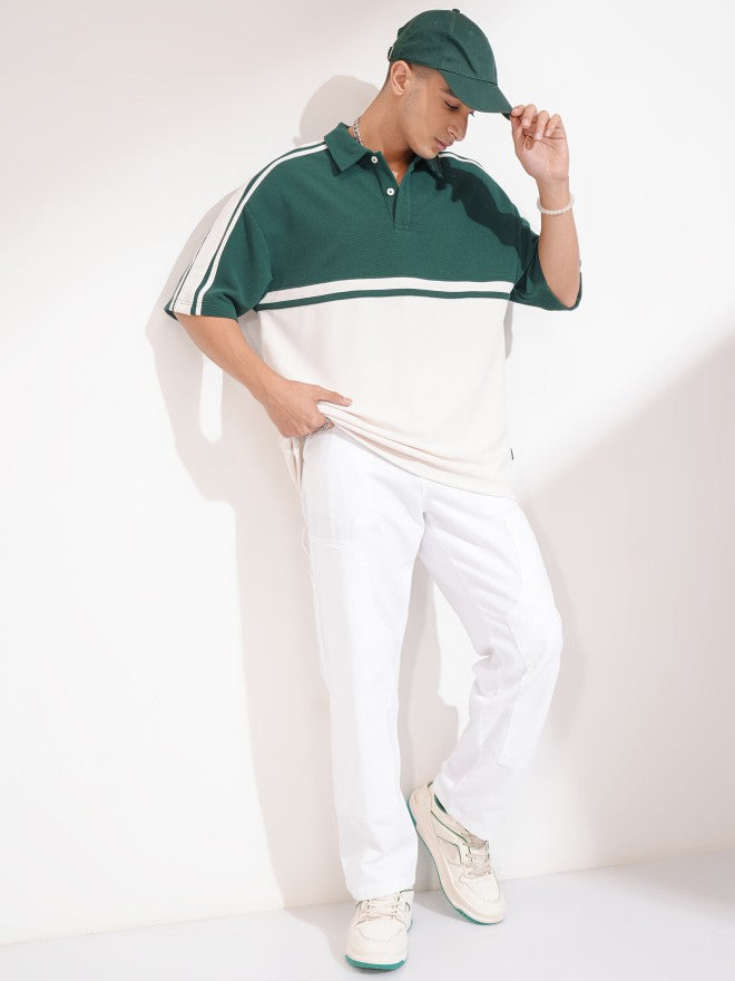 Highlander Men Teal Colourblocked Polo Collar T-Shirt - Teal - Image 2