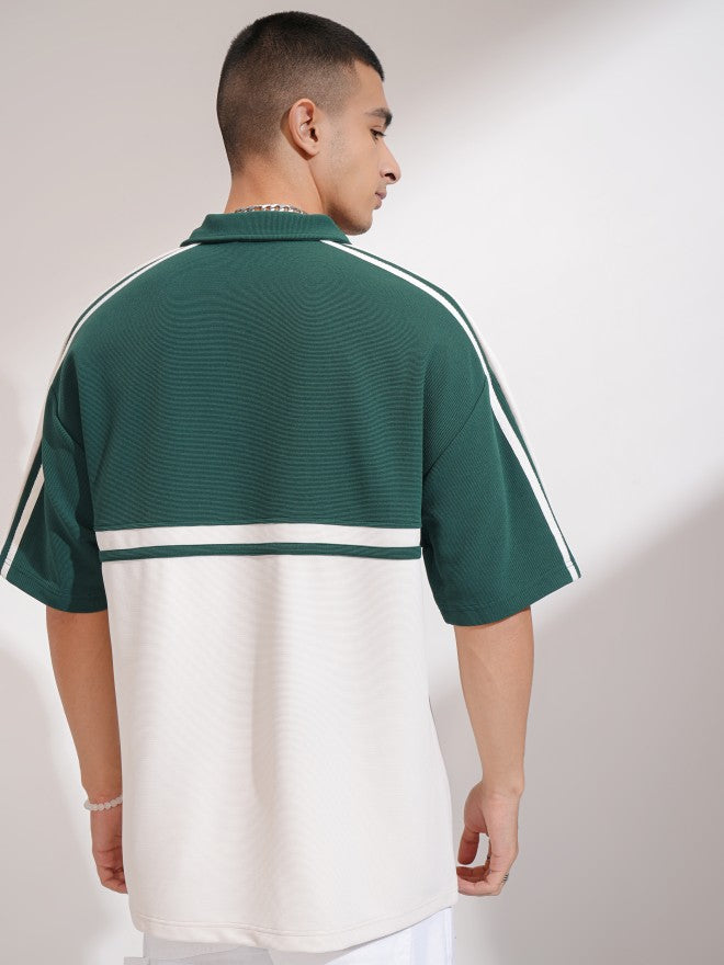 Highlander Men Teal Colourblocked Polo Collar T-Shirt - Teal - Image 3