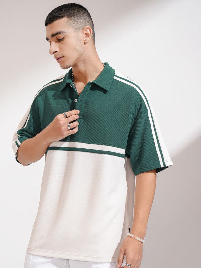 Highlander Men Teal Colourblocked Polo Collar T-Shirt - Teal - Image 4