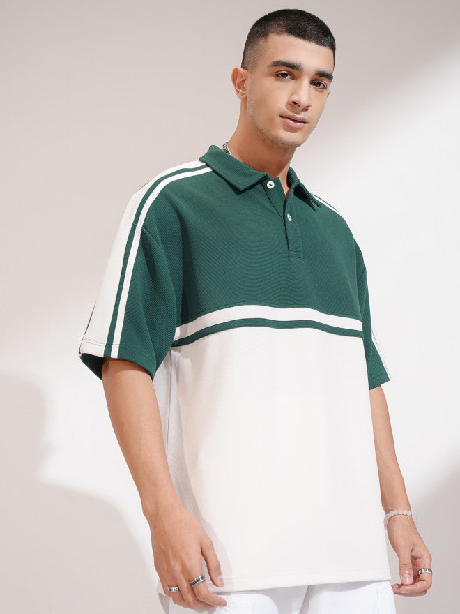 Highlander Men Teal Colourblocked Polo Collar T-Shirt - Teal - Image 6