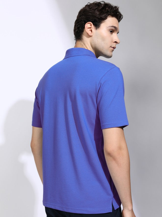 Highlander Men Blue Solid Polo Collar T-Shirt - Blue - Image 3