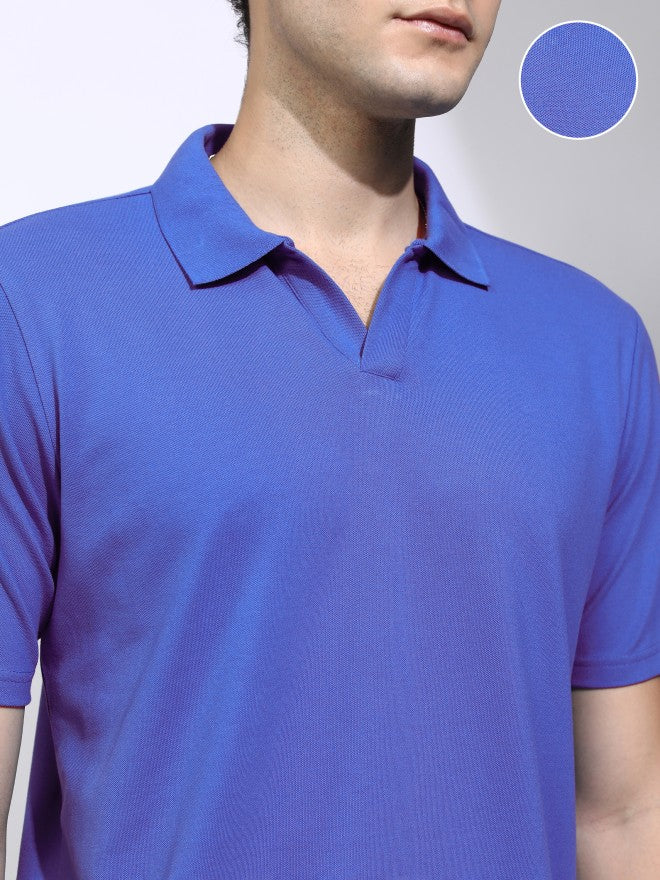 Highlander Men Blue Solid Polo Collar T-Shirt - Blue - Image 5