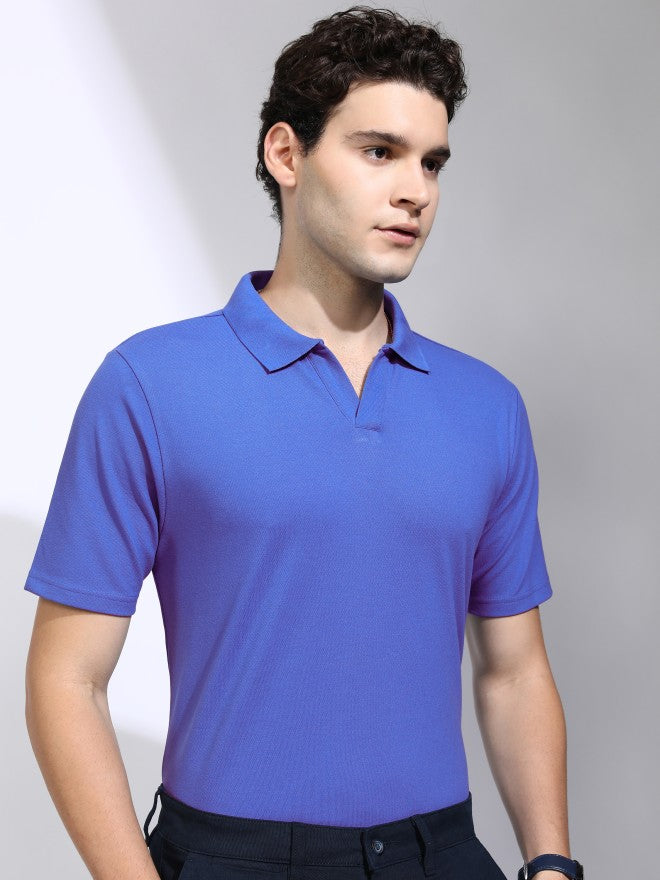 Highlander Men Blue Solid Polo Collar T-Shirt - Blue - Image 6