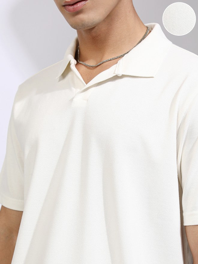 Highlander Men Off White Solid Polo Collar T-Shirt - Off White - Image 5