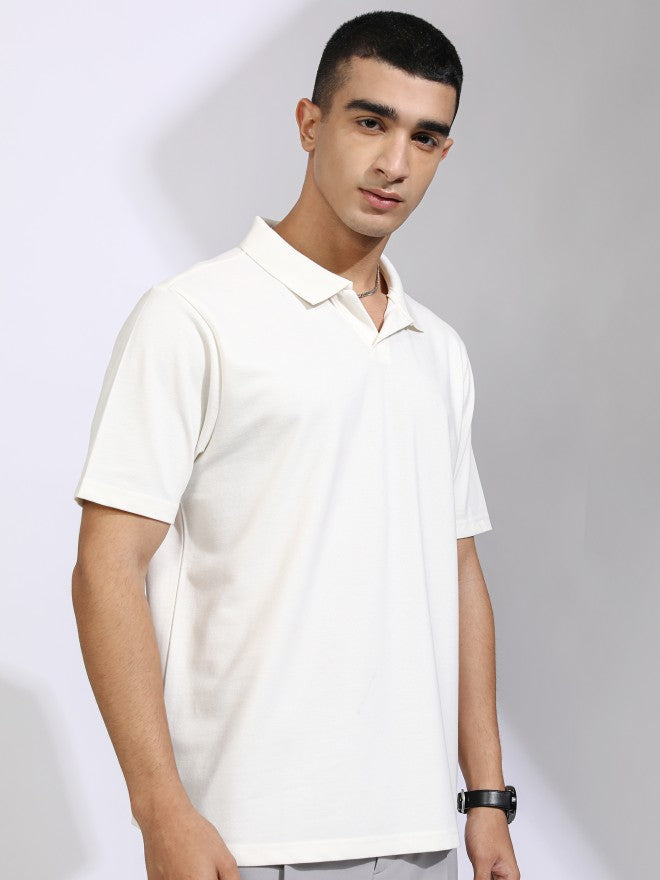 Highlander Men Off White Solid Polo Collar T-Shirt - Off White - Image 6