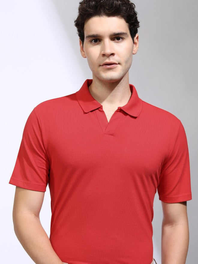 Highlander Men Red Solid Polo Collar T-Shirt - Red - Image 1