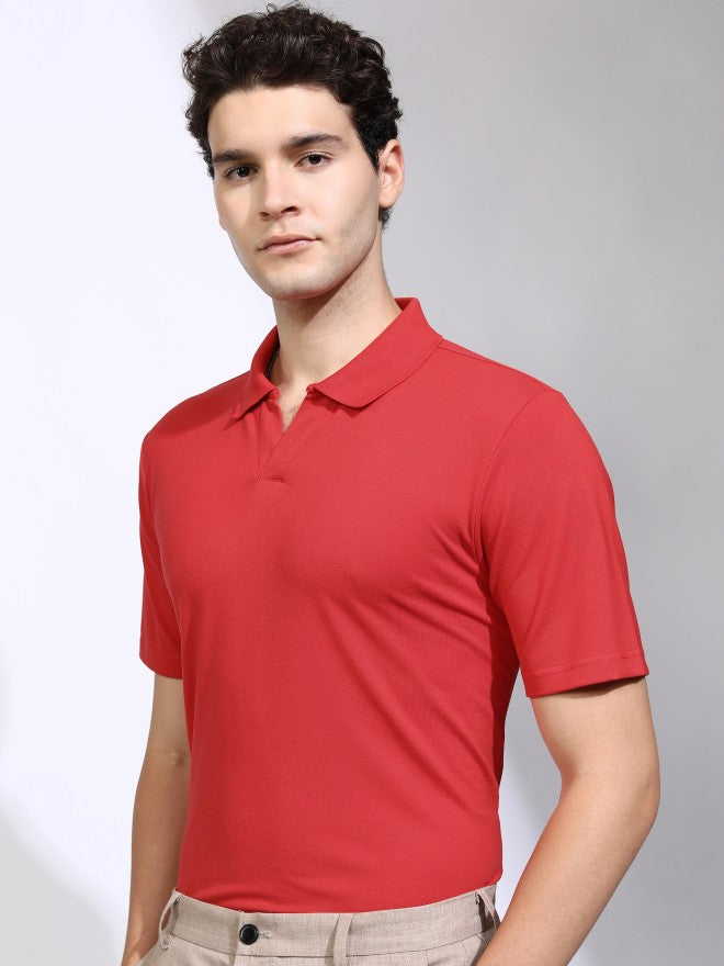Highlander Men Red Solid Polo Collar T-Shirt - Red - Image 4