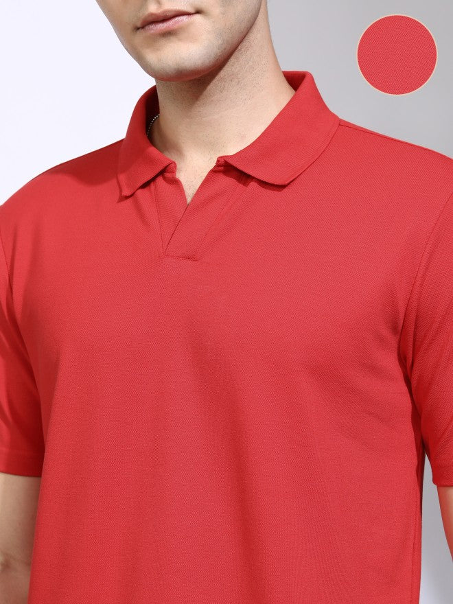 Highlander Men Red Solid Polo Collar T-Shirt - Red - Image 5