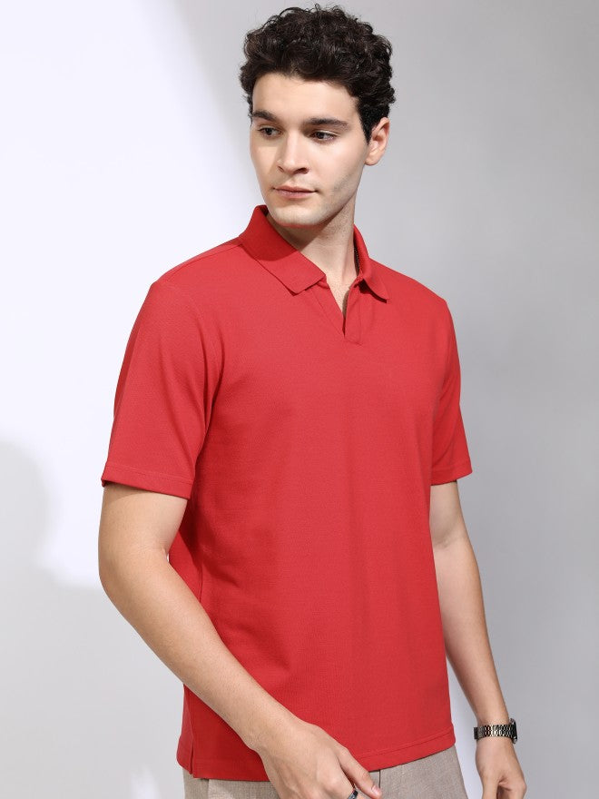 Highlander Men Red Solid Polo Collar T-Shirt - Red - Image 6