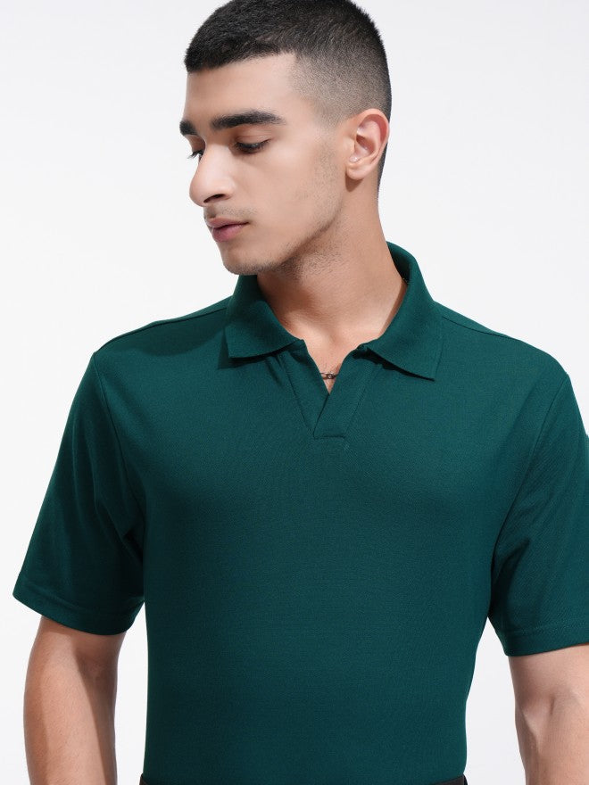 Highlander Men Teal Solid Polo Collar T-Shirt - Teal - Image 1