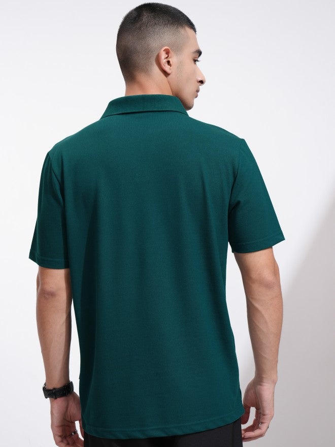 Highlander Men Teal Solid Polo Collar T-Shirt - Teal - Image 3
